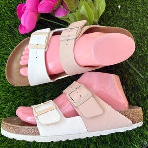 Birkenstock White and Cream Sandals
